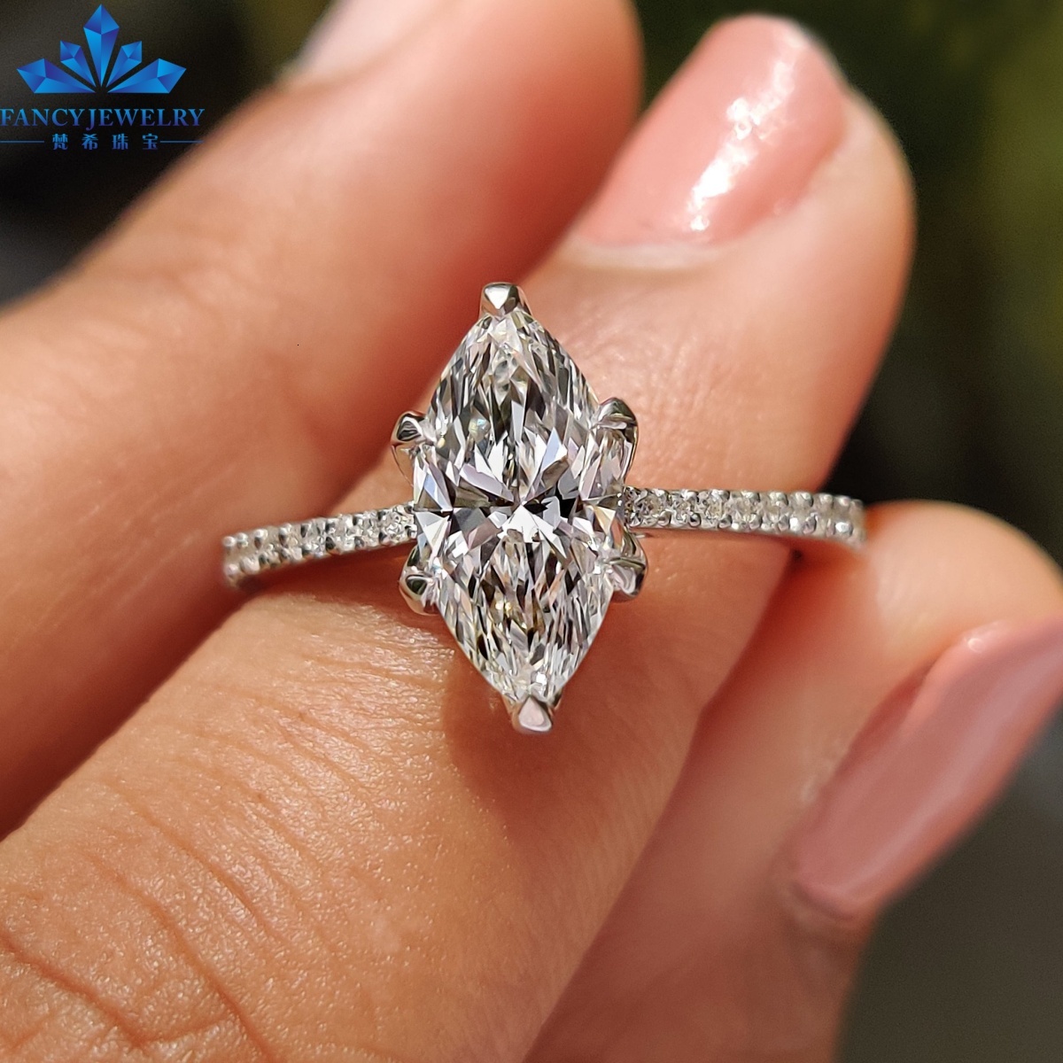 Custom IGI Lab Grown Diamond Ring Fine Jewelry S925 Sterling Silver Marquise Cut Wedding Band Engagement Ring for Women