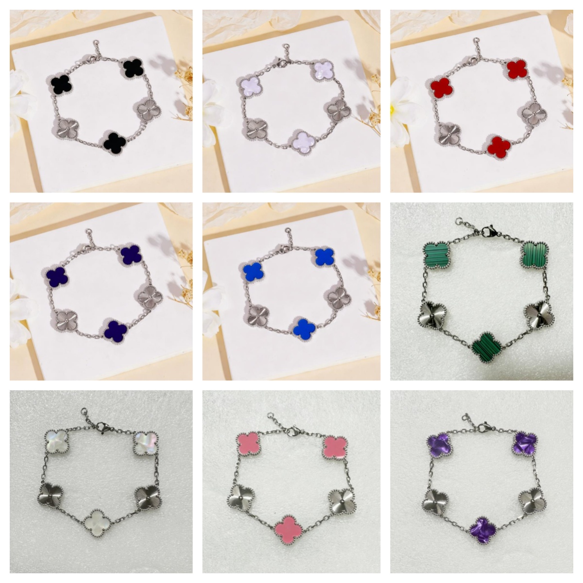 15MM Designer Silver Luxury Four-leaf Clover Side Slot Four-leaf Clover Bracelet Classic Elegant Mother-of-Pearl Bracelets For Women Jewelry High Qu