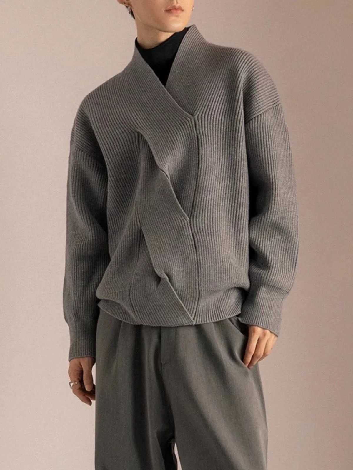 Winter Autumn 2025 Fashion Men V-neck Sweater Tops Male Solid Color Knitted Tops Mens Loose Long Slve Warm Jumpers D830 M261016