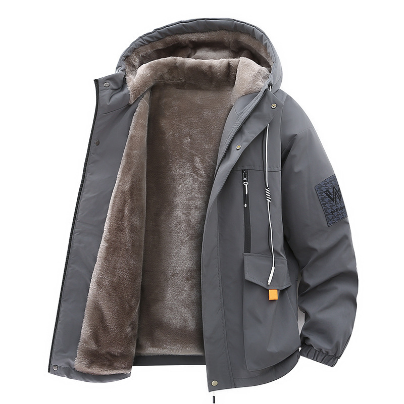 Winter Jacket For Men, Fleece-Lined, Thickened, Trendy Brand, Hooded, Loose-Fit, Warm Cotton Coat, Youth Parka Hooded Zipper Jacket Windproof And Wa