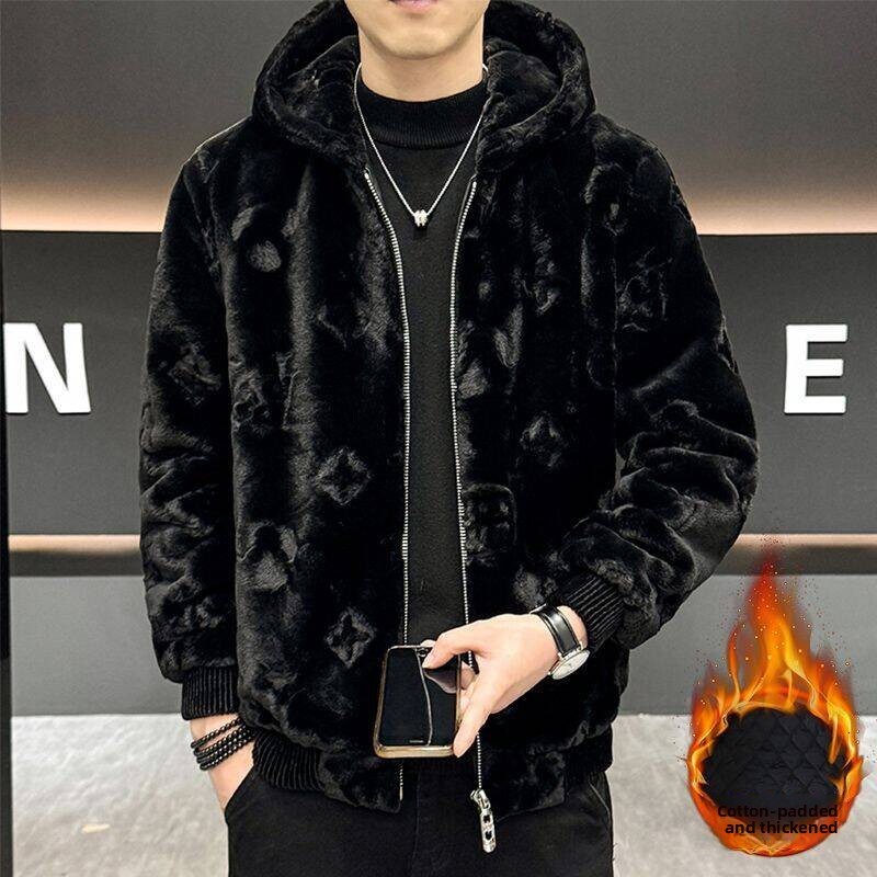 New Winter New Men S Faux Coat With Hood Short Style Youth Fashion High End Stylish Golden Fur Jacket Luxury
