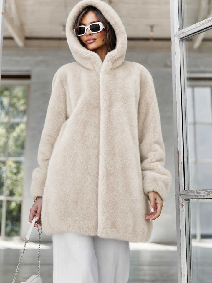 2026 Winter Women's Hooded Mink Fur Coat Thick Warm Outerwear Fluffy Eco-Friendly Fur Jacket Cold Weather S261016GCWY
