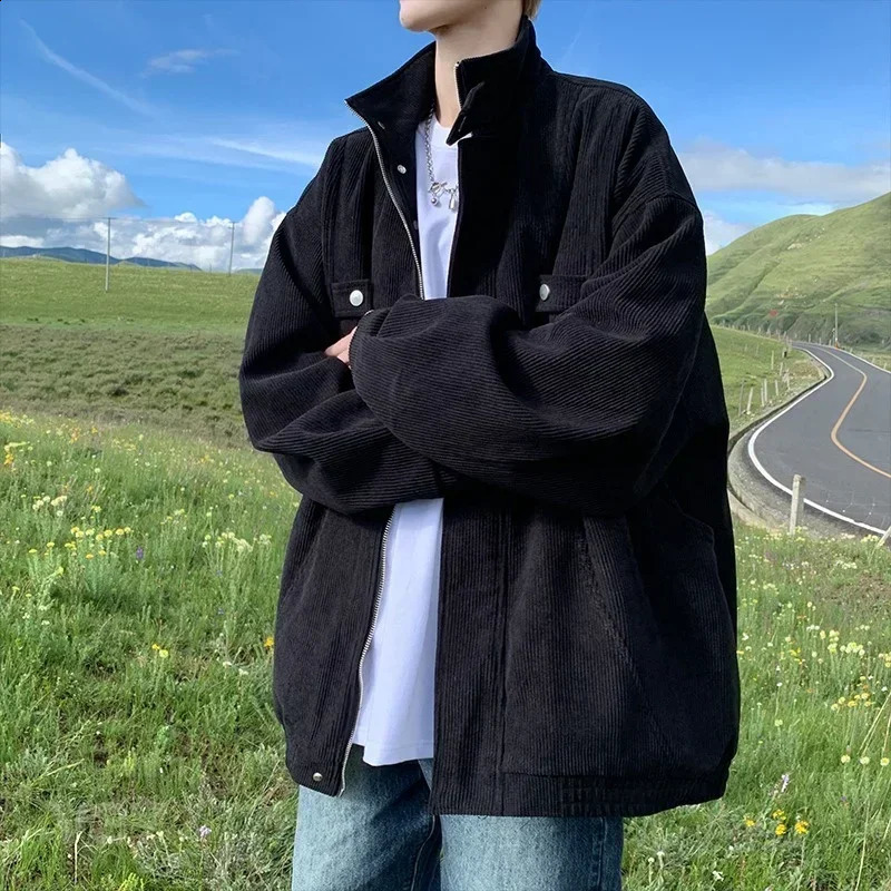 Autumn Corduroy Cardigan Jackets For Men Y2K Streetwear Zipper Shirts Coats Classic Vintage Solid chaquetas hombre 261014