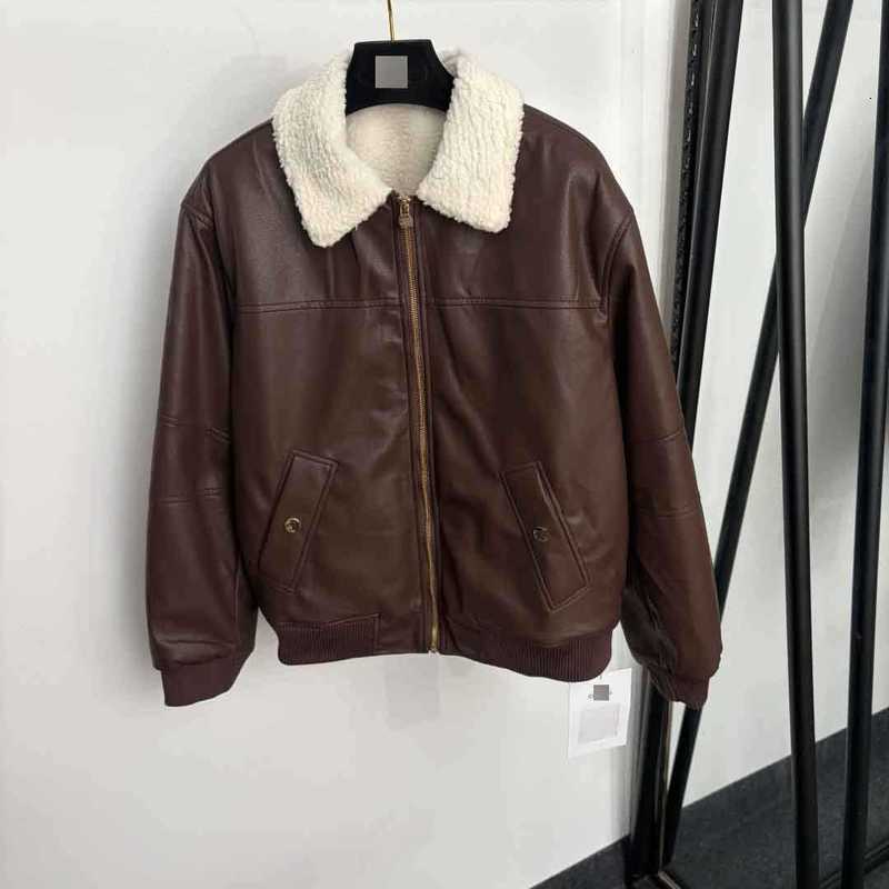 Women's Leather & Faux Leather Designer CC Brand High-end Women's New Style: Zippered, Warm, Shearling-lined, Long-sleeved Jacket With A S