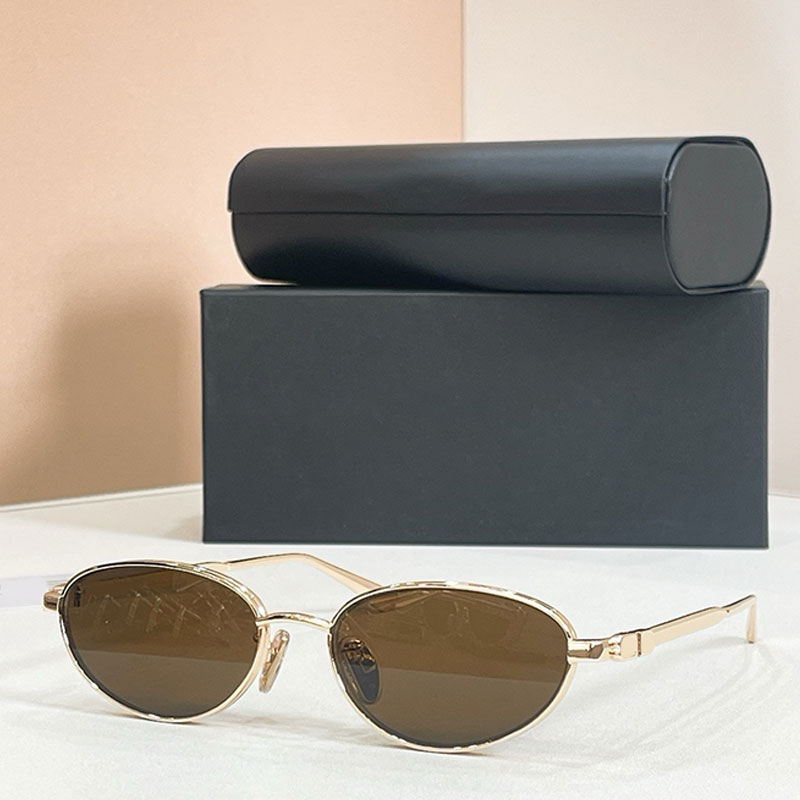 Retro oval sunglasses Gold metal thin frame BB0586S Womens windbreaker denim sunglasses with Gold logo design Brown lenses Autumn Glasses With packa