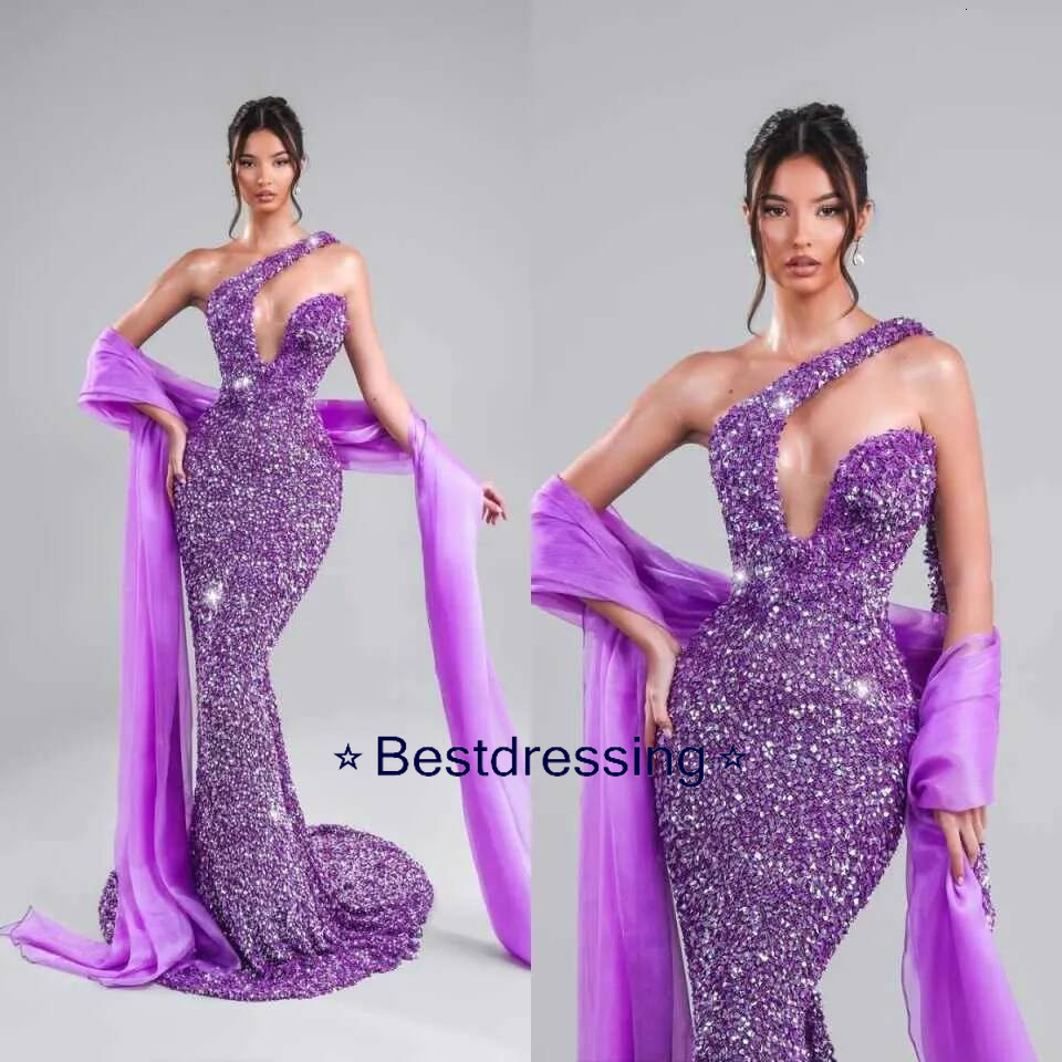 One Shoulder Sequined Evening Dresses Mermaid Backless Prom Gowns Formal Guest Party Dress Customized Bd017