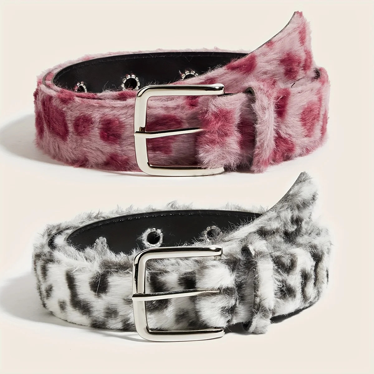 Fashionable leopard print plush women's belt retro millennium girl style belt y2k women's belt winter belt261019