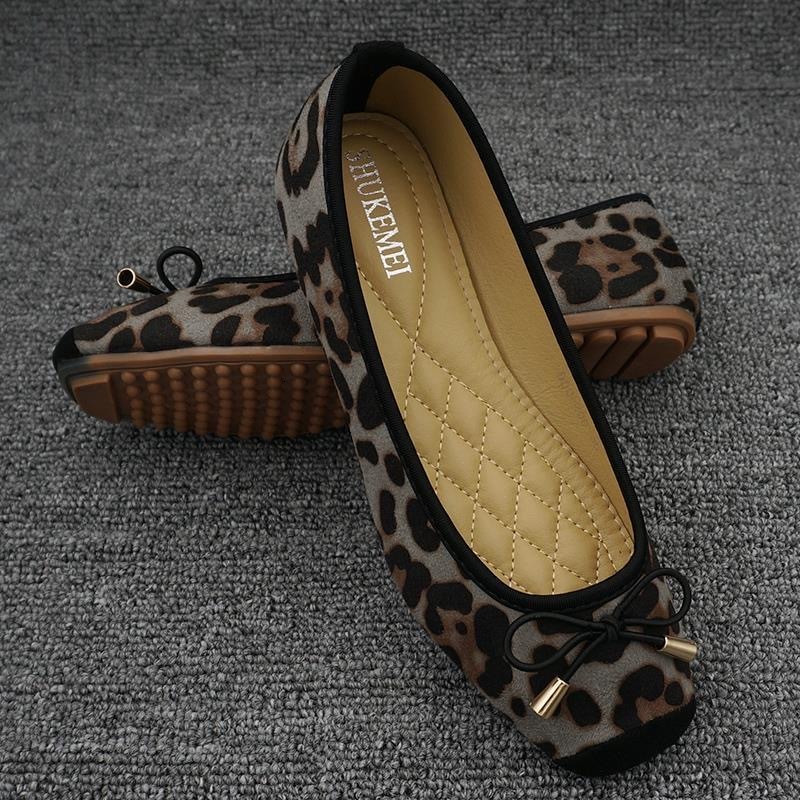Spring Summer Women Ballet Flats Sweet Flat Bowknot Laides Brand Shoes Plus Size 42 Leopard