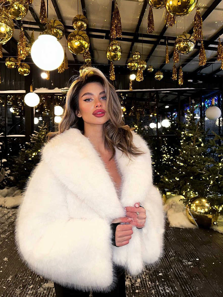 2026 HDHOHR Winter Elegant Chic Thick Warm Soft Fur Coat Women Big Lapel Quty Short Fluffy Fur Jacket S2610165MR2