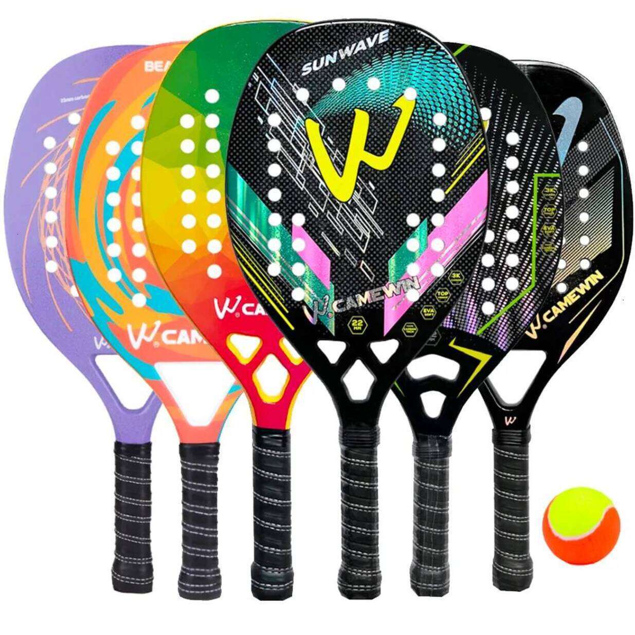 full graphite professional tournament racquets Multi-Piece Tennis Racket Matching Kits Rackets CAMEWIN High Quality 3K Carbon Glass Fiber Beach Rack