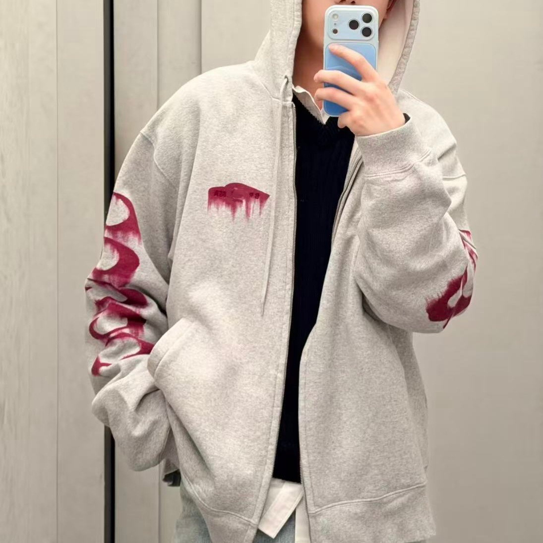 Cross-border designer luxury high-end Parisian brand B, new collection: vibrant, direct-printed, embroidered, unisex zip-up hooded sweatshirt