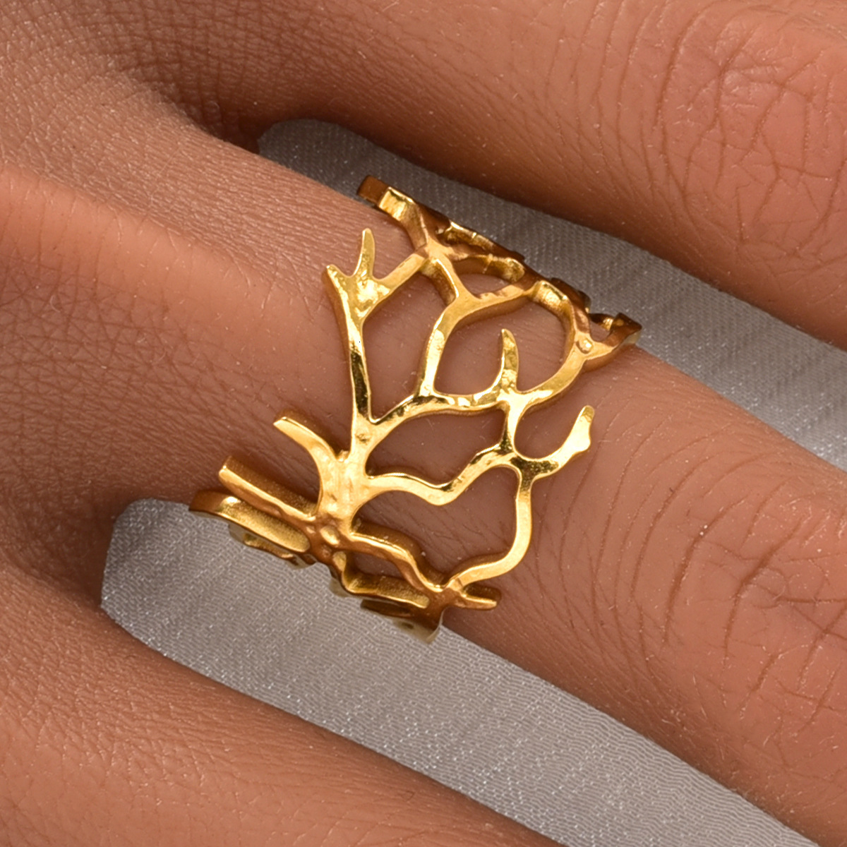 New European American fashion coral stainless steel open ring, retro and unique design jewelry ring