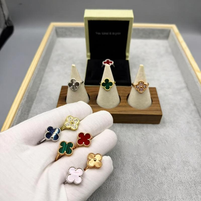 designer ring for women Four-Leaf Clover Ring With Natural White Mother-Of-Pearl Red Agate Five-Flower Suitable Couples vanlies cleef ring