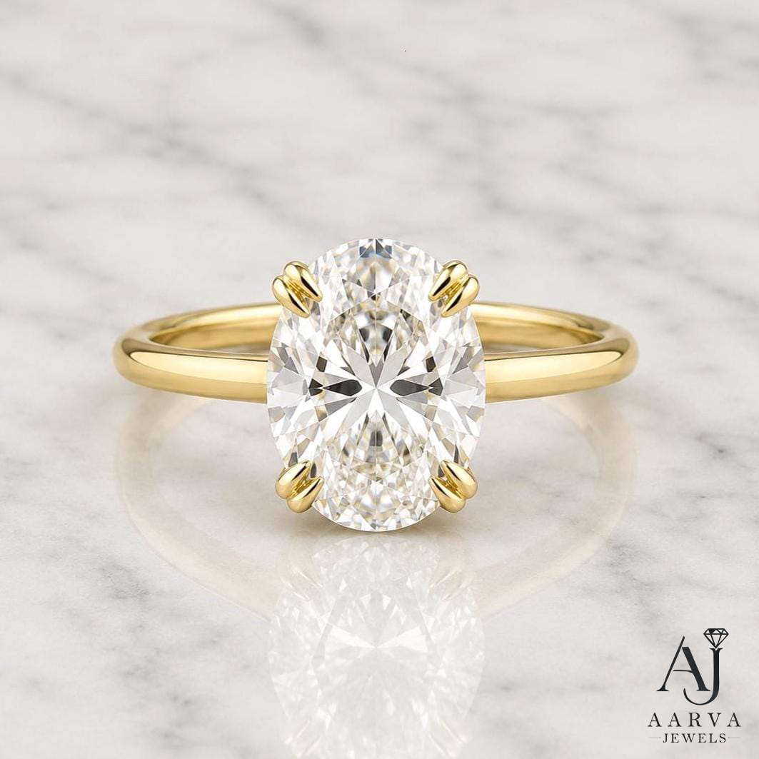 Oval Cut Moissanite Luxury Engagement Ring 925 Sterling Silver 14K Gold Plated Wedding Band Gift for Women