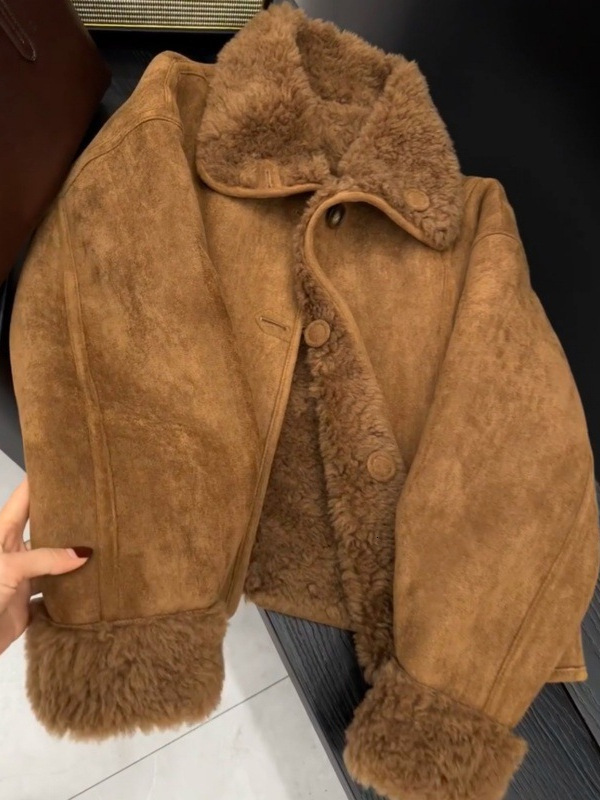 Suede Sheepskin Collar Coat For Women Winter New Small Size Fleece Lined Thickened Jacket MAKOUFEI