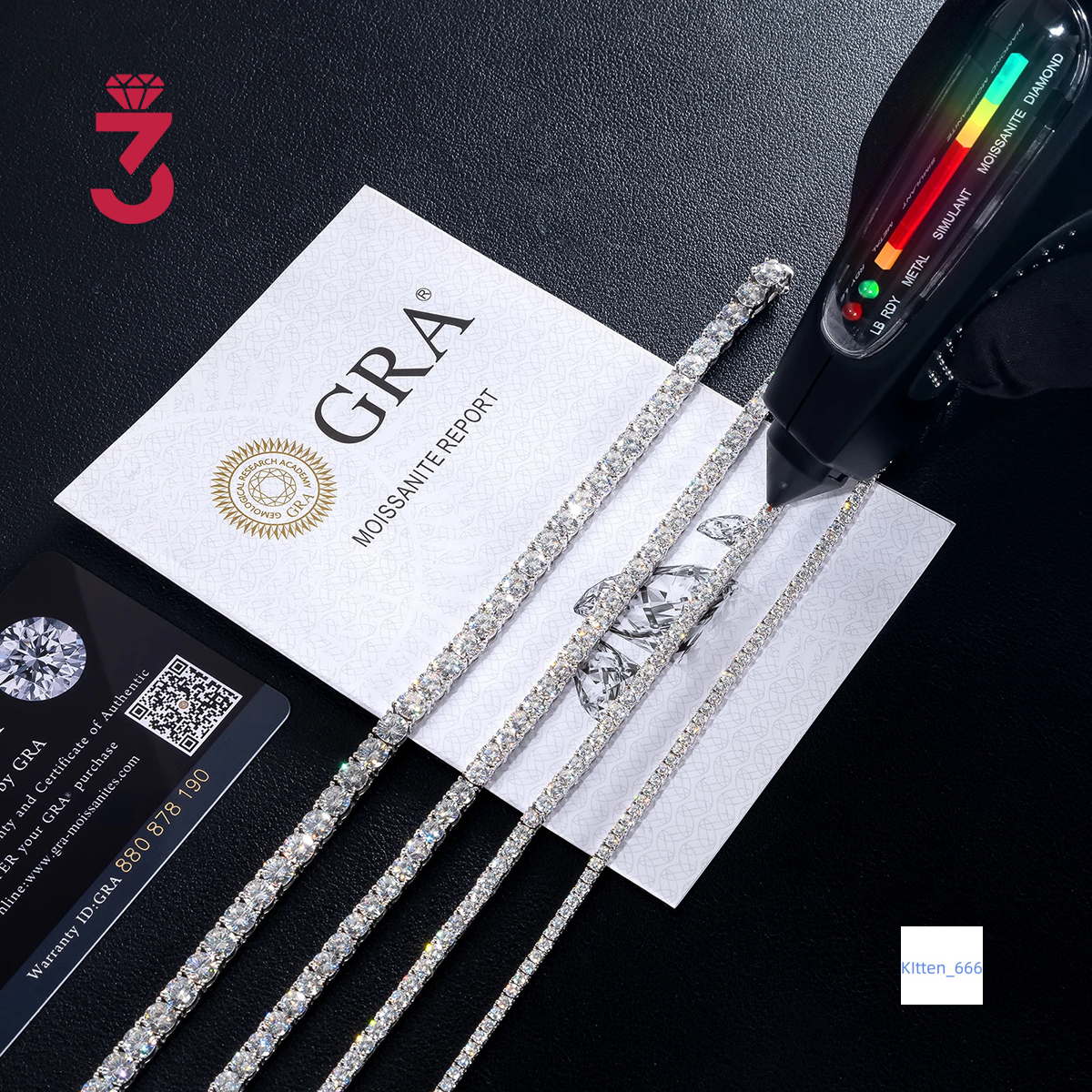 High Quality Pass Diamond Tester Hip Hop 925 Sterling Silver 2mm 3mm 4mm 5mm 6.5mm Moissanite Tennis Chain Bracelet