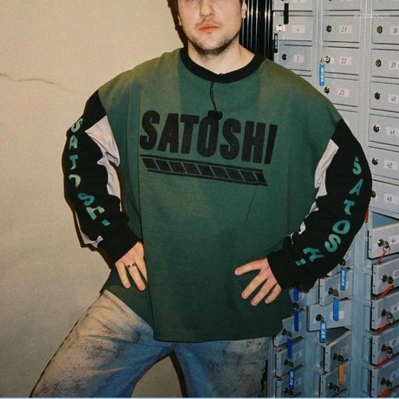 Satoshi T Blue Long Sleeve T-shirt Arrival Cotton Men Women Tee ONeck Oversize Wash