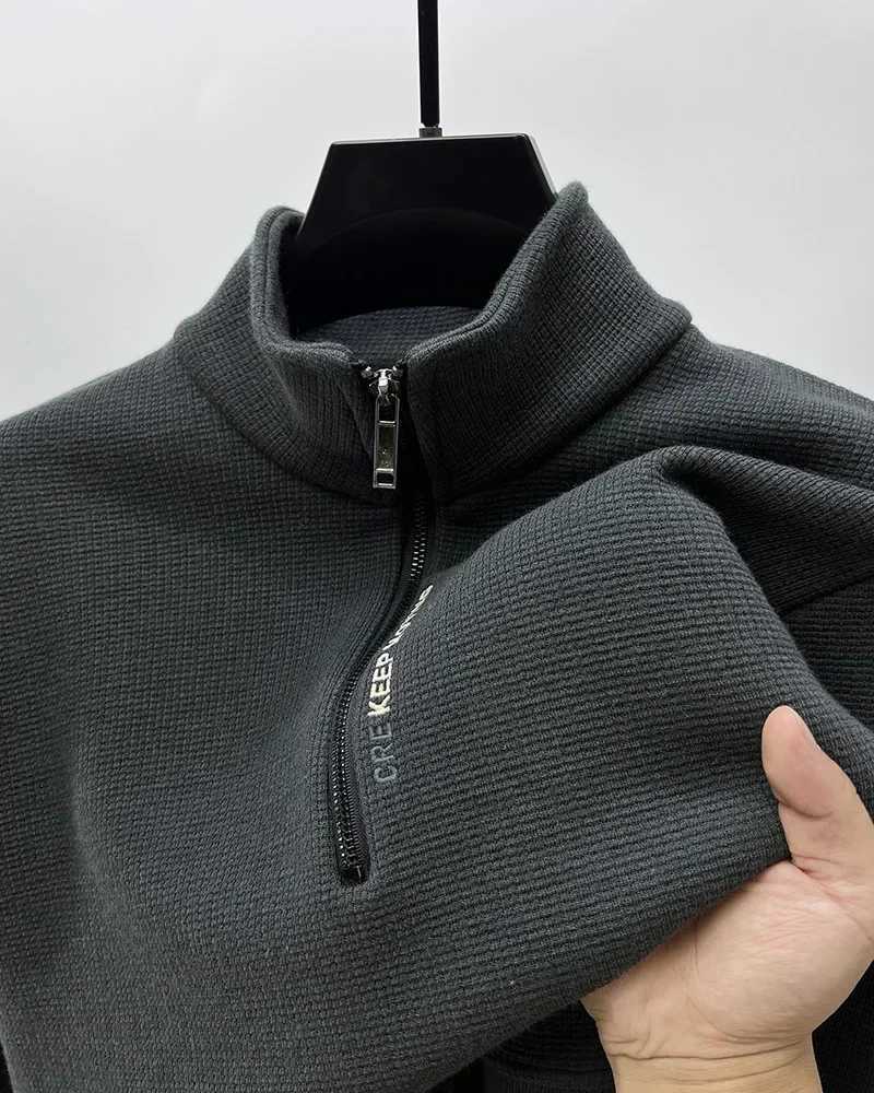 Fashion Turtleneck Sweater Men's Clothing Men's Knitwear Solid Color Chunky Half Zipper Thickening Sweater Warm Sweater M261016