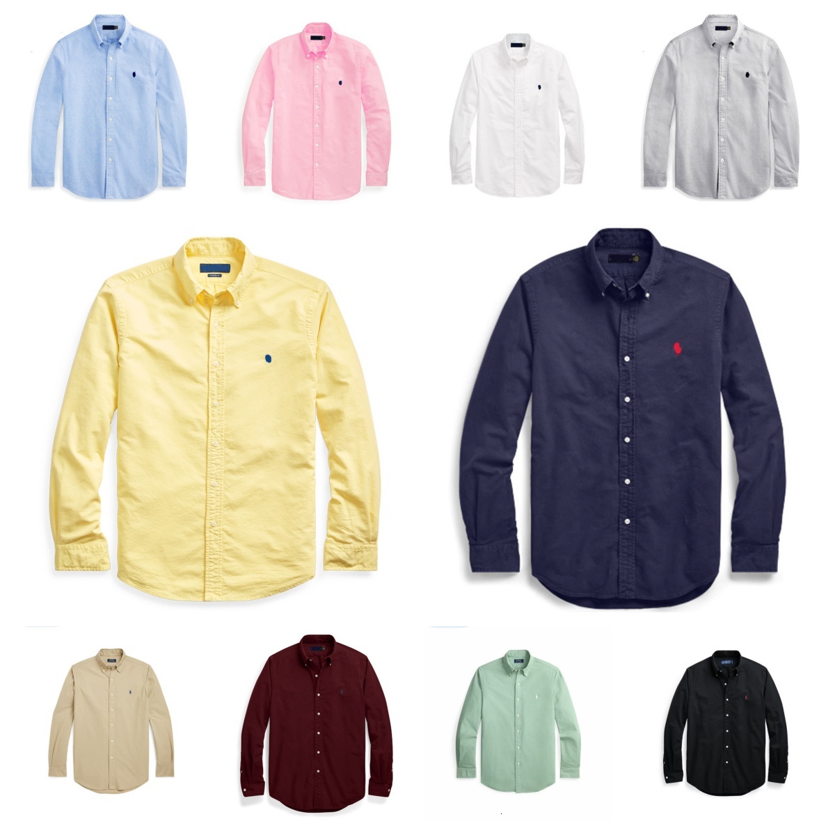 Cross border foreign trade Paul classic pony logo embroidered Oxford fabric solid color men's pure cotton long sleeve shirt jacket top q5