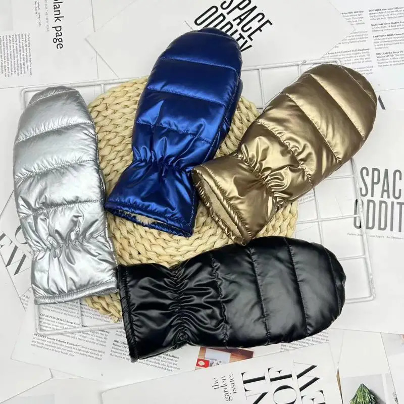 Women Winter Keep Warm Plus Cashmere Full Fingers Mittens Gloves Waterproof Glossy Surface Outdoor Cycling Skiing261019