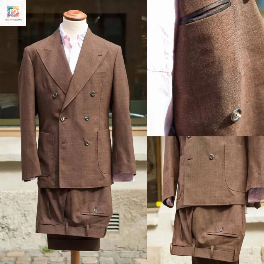Brown Men Wedding Tuxedos Peaked Lapel Double Breasted Bestman Suits Two Pieces Sets Jacket And Pants Formal Business Wearing Customzied Mb017