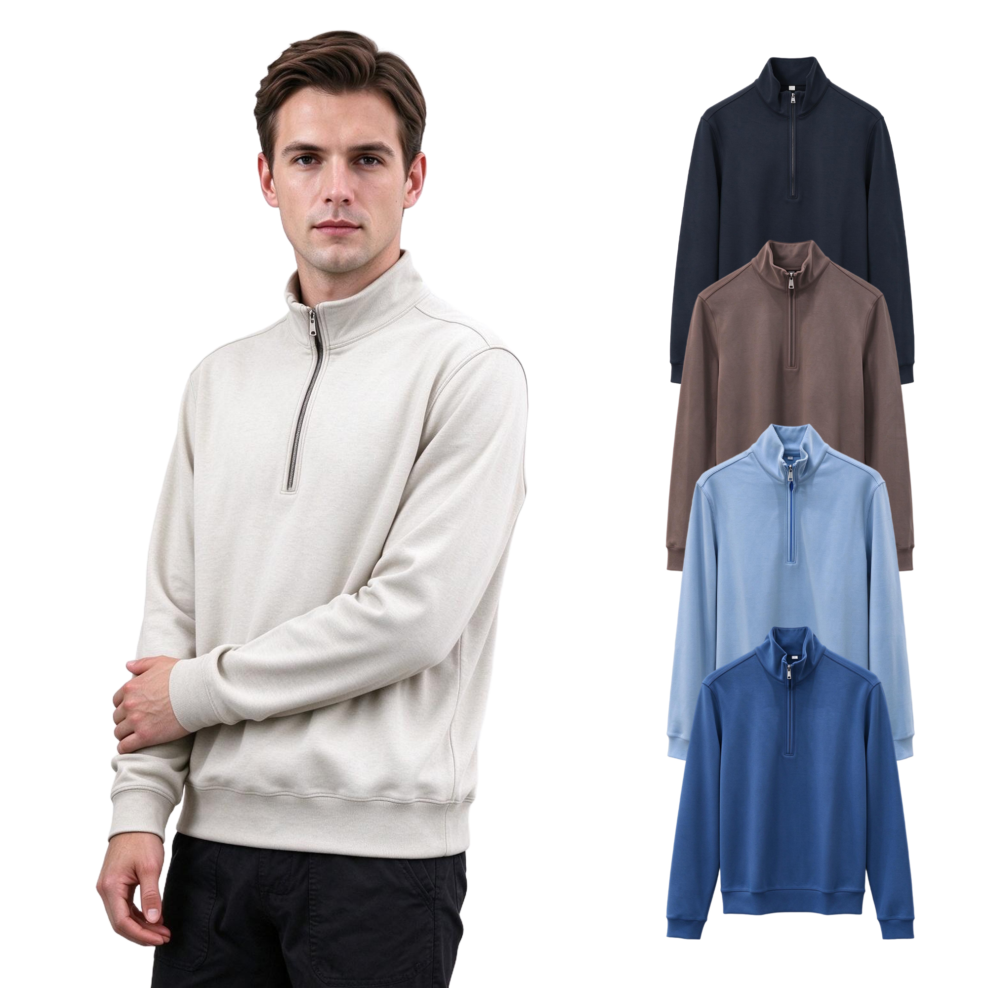 2027 New Designer Men's Casual Athletic Sweatshirt, Modal Fabric Quarter-Zip Stand Collar Pullover, Fall Winter Top for Yoga & Running