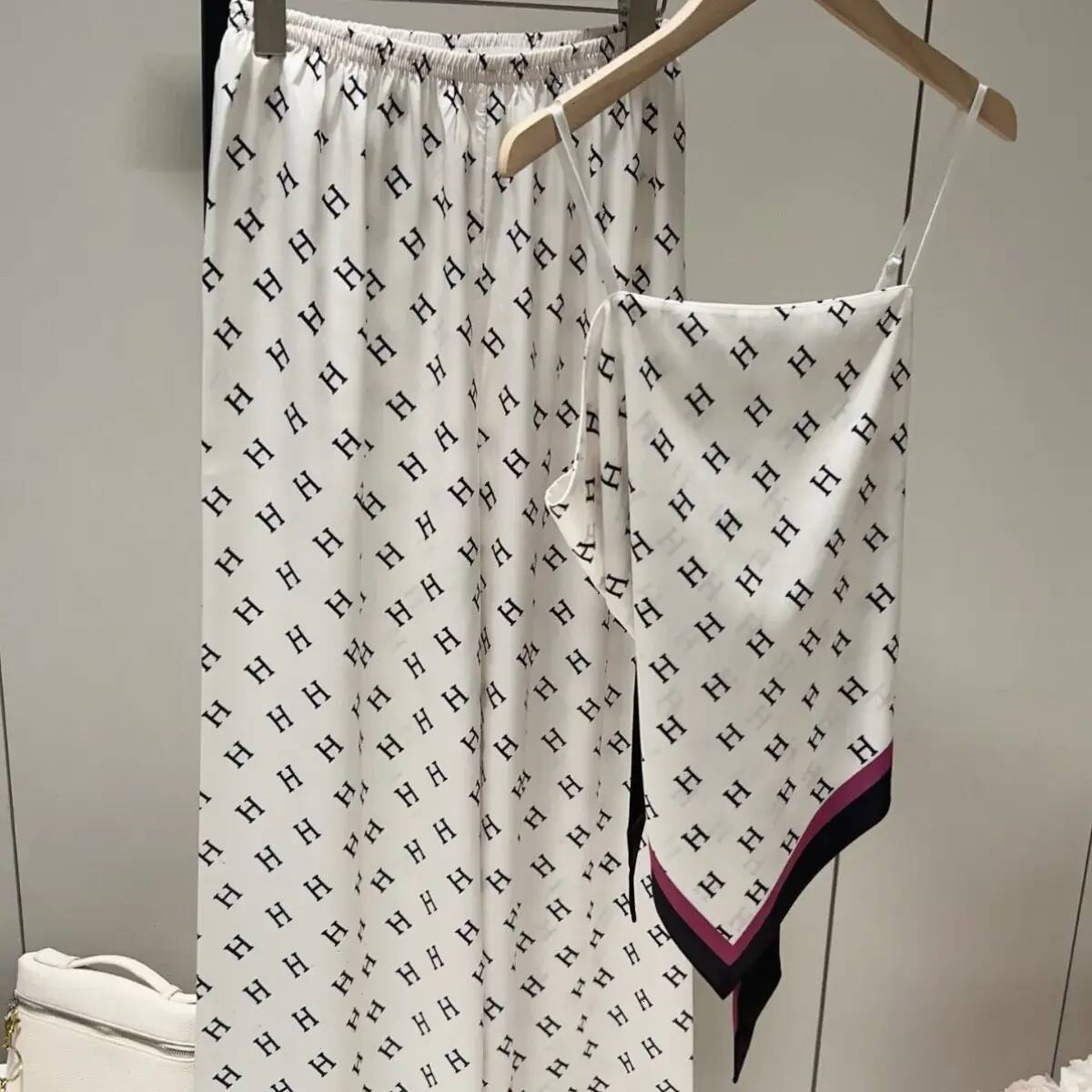 Women Pajamas Clothes Silk loungewear Like Long Sleeved With Suspenders Small Square Scarf Women's Designer Versatile Thin Home Suitable For Ou