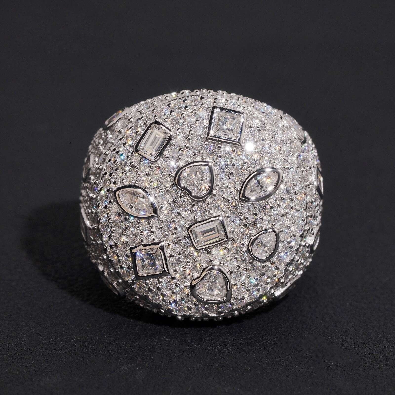 New Fashion Luxury Men Women Moissanite Ring Top Quality 925 Sterling Silver Full VVS Moissanite Diamond Bubble Ring for Party Wedding Nice Gift Siz