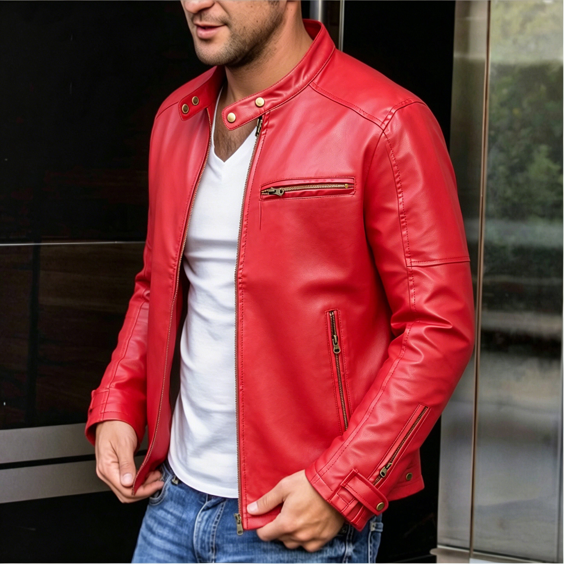 Men Fashion Colour Jacket 2026 Foreign European and American Clothing Leather for Teenagers Stand Collar Punk Men Motorcycle Jacket