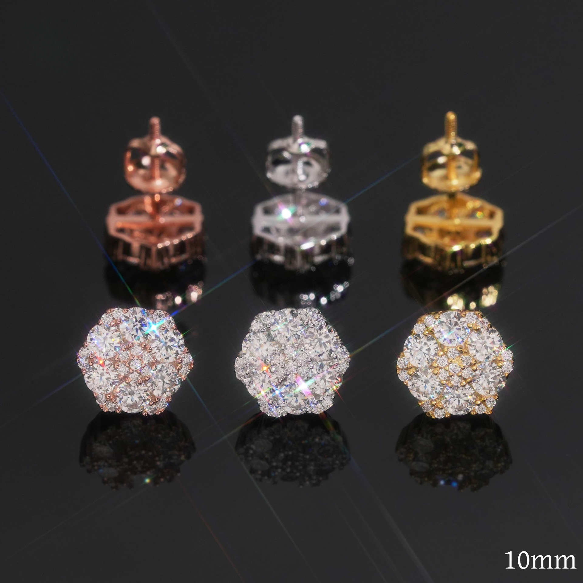 Popular 925 silver 10mm floral stud with full diamond VVS moissanite, recommended for fashion earrings