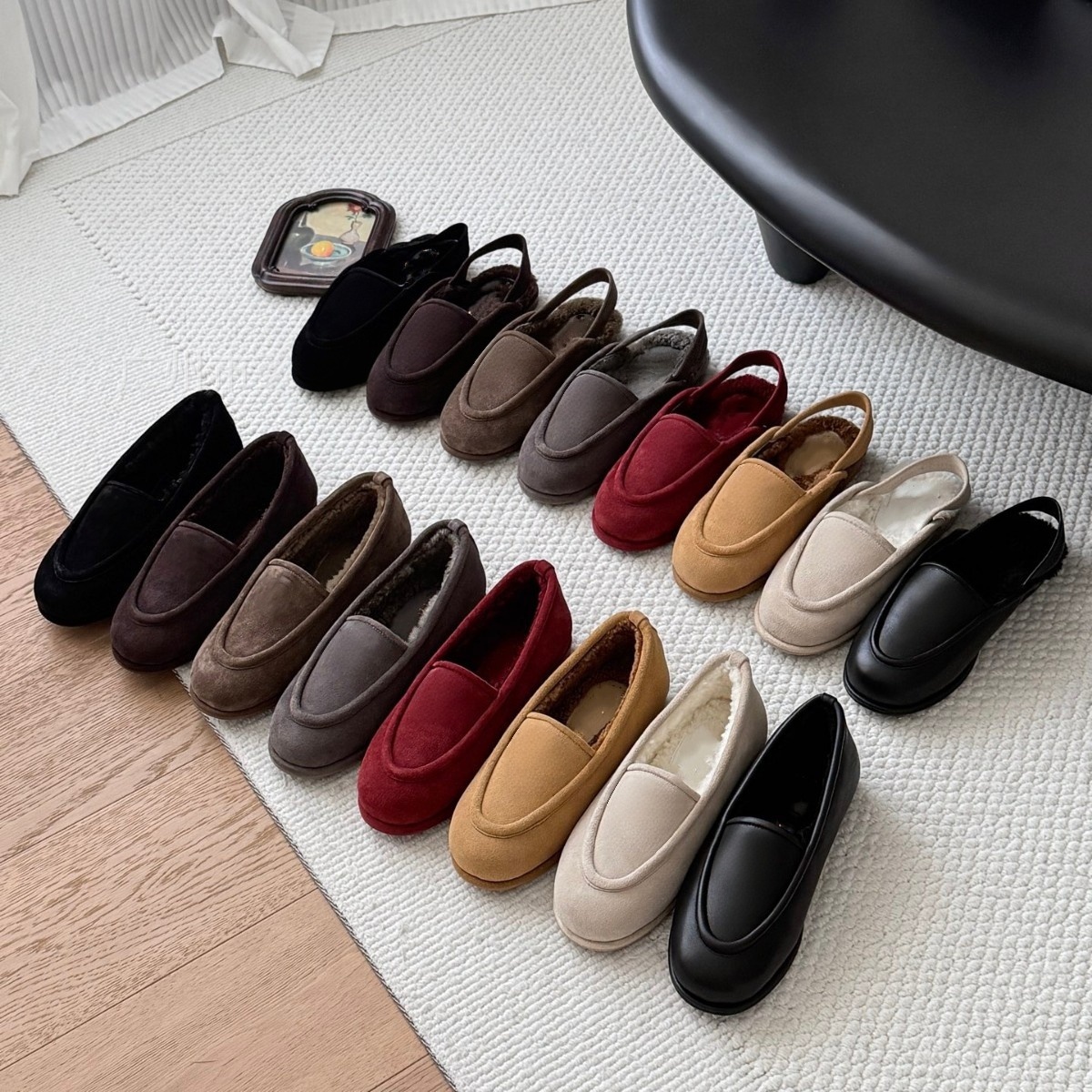Women Backless Loafer Mules Suede Faux Lamb Fur Slip On Flat Shoes Warm Winter Casual Half Slippers