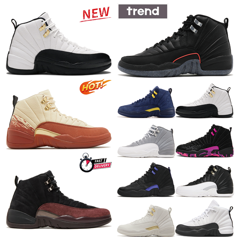 Taxi 12s designer basketball shoes for men women White Gold Elephant Print Bucks White Green Flu Game Blue Pearl Pink mens trainers outdoor sneakers