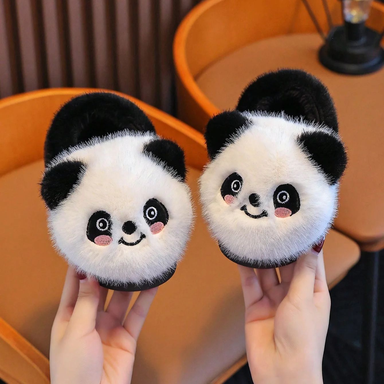 Cute Cartoon Little Panda Children's Autumn Winter New Plush Slippers Indoor and Outdoor Leisure Comfortable Anti slip J261019