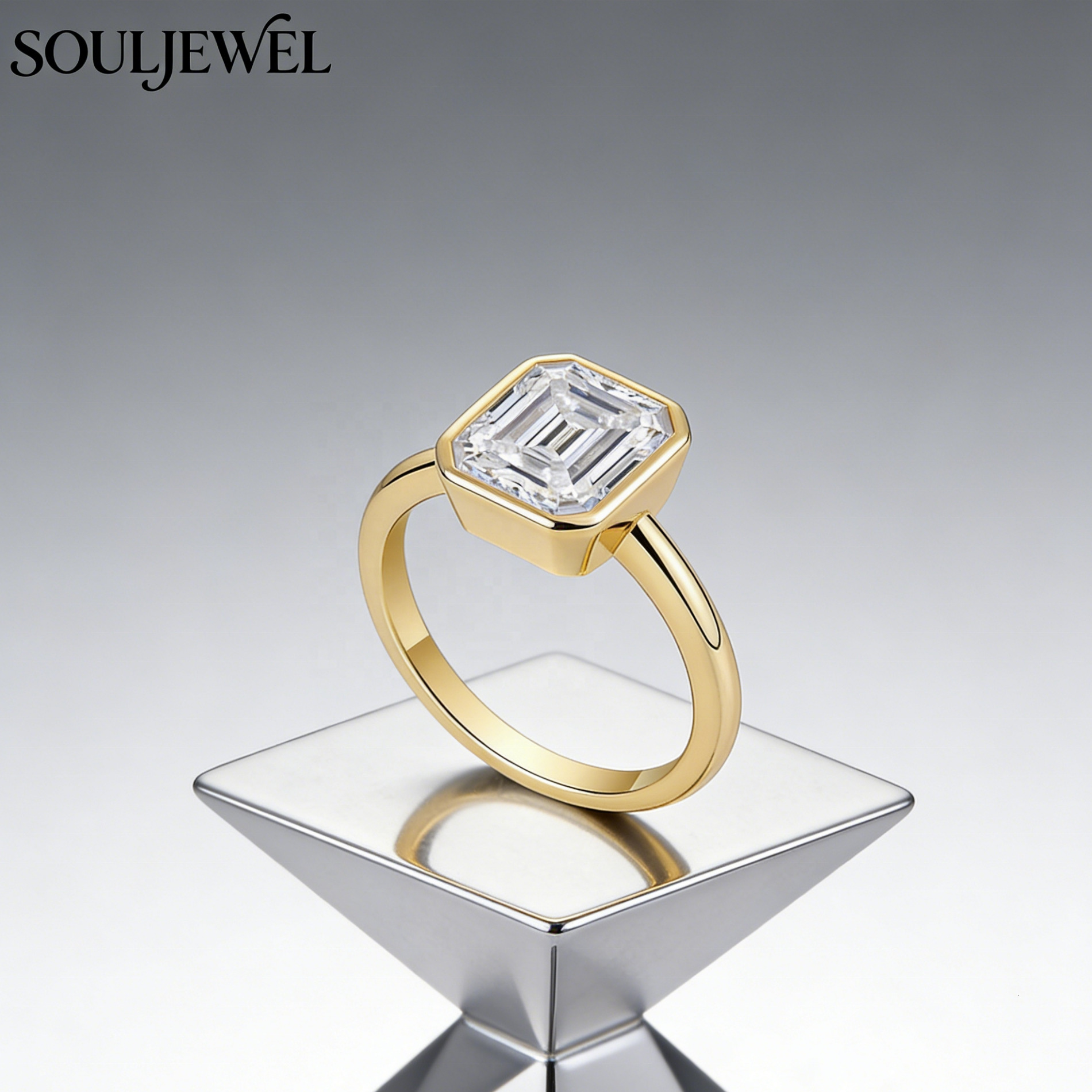 Souljewel 3ct Emerald Cut Moissanite Ring 925 Sterling Silver Women Engagement Wedding Fine Fashion Jewelry Gift Wholesale