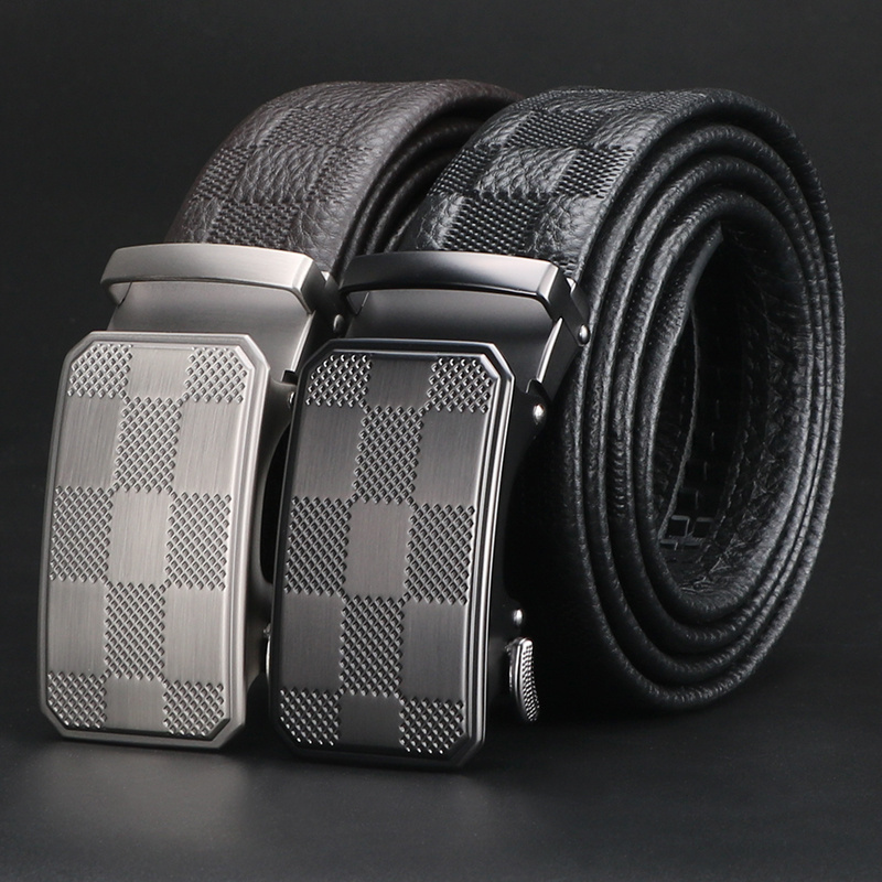Men's Top Layer Cowhide Ratchet with Scratch Resistant Alloy Automatic Buckle - Business Style Durable Dress Belt 26Y1019