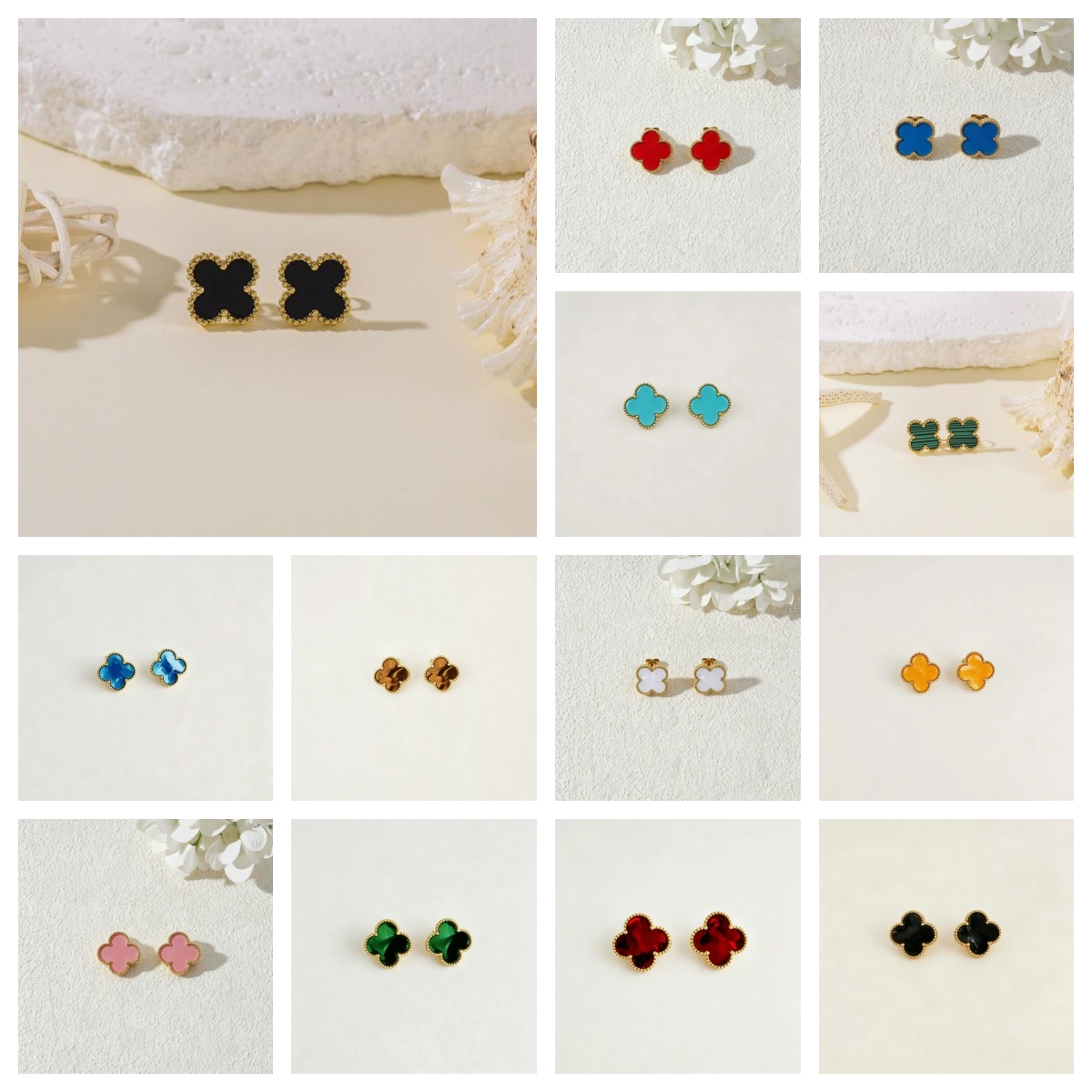 Luxurys Designer Earrings Four Leaf Clover Charm Stud Earrings Elegant Fashion Women wedding Jewelry Accessories Gift