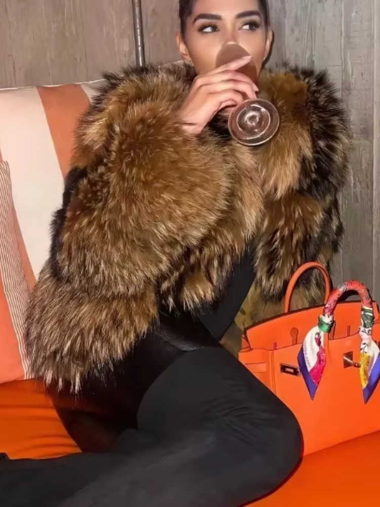 Short Fur Coat Women's Brown Beige Contrast Color Long Slve Warm Winter Jacket 2026 Spring New Casual Outerwear S261016TY1O