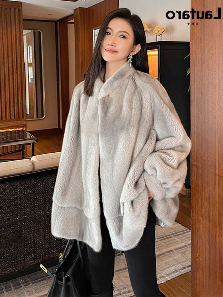 Autumn Lautaro Winter Thick Warm Soft Mink Fur Coat Women Raglan Slve Stand Collar Chic Elegant Fluffy Jacket 2026 S2610166EH4