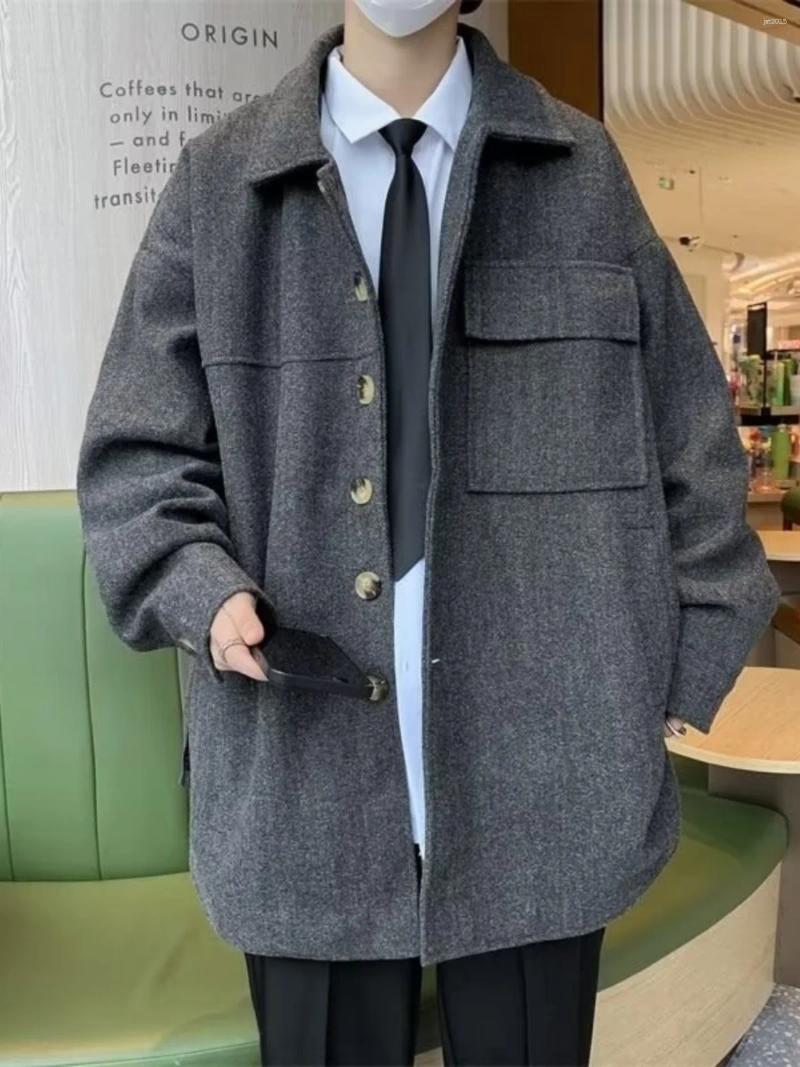 Elegant Mid-Length Men's Woolen Coat Stylish British Retro Casual Versatile Trendy Brand Outerwear For Autumn Winter
