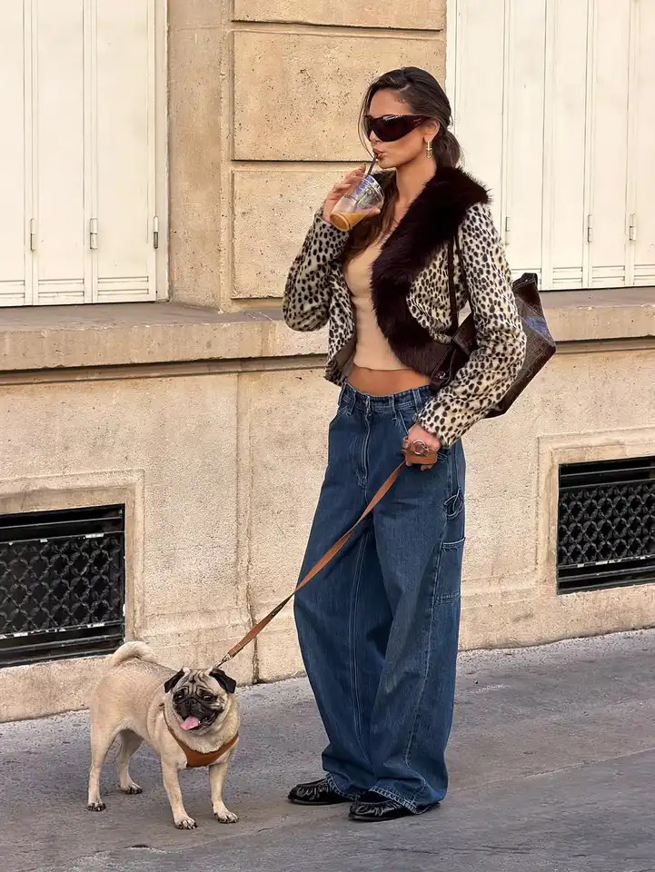Women Leopard Faux Fur Cropped Outerwear Brown Fluffy Collar Slim Long Sleeve Coat 2026 Winter Warm Fashion Casual Jacket 261019