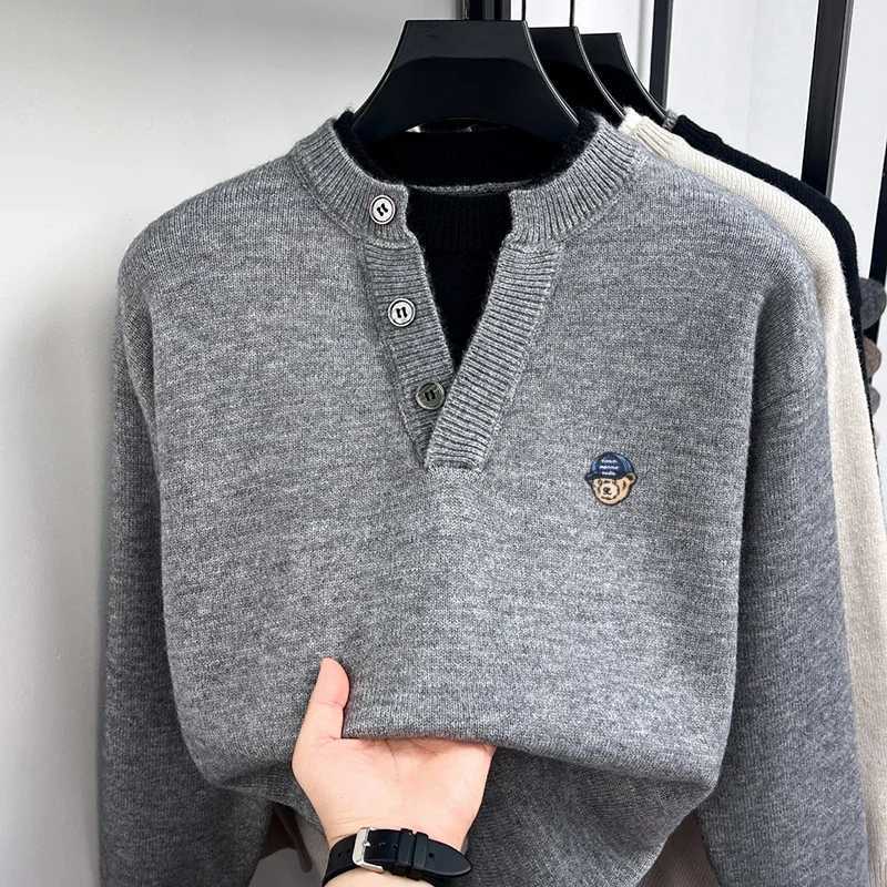 Long-Slved Mens Korean-Style Sweater Leisure Button Color Blocking False Two-Piece Embroidery Knitwear Fashion Men's Clothing M261016