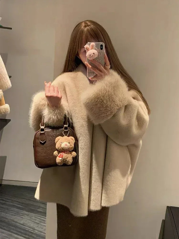 Faux Mink Fur Coat for Women Winter Thick Loose Hairy Casual Jacket Y2K Fashion Streetwear Long Sleeve Warm Fur Outerwear 261015