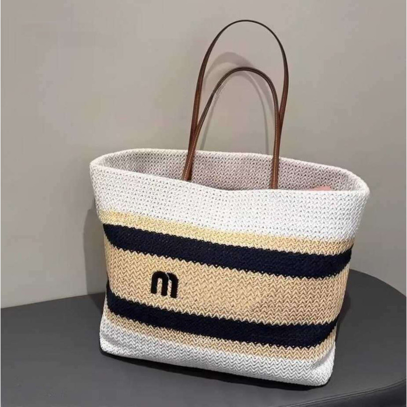 Women Luxury Designer Hollow Out Woven Straw Tote Bag Large Capacity Vacation Beach Shopping Handbag Letter Leather Shoulder Crossbody Holiday Gift