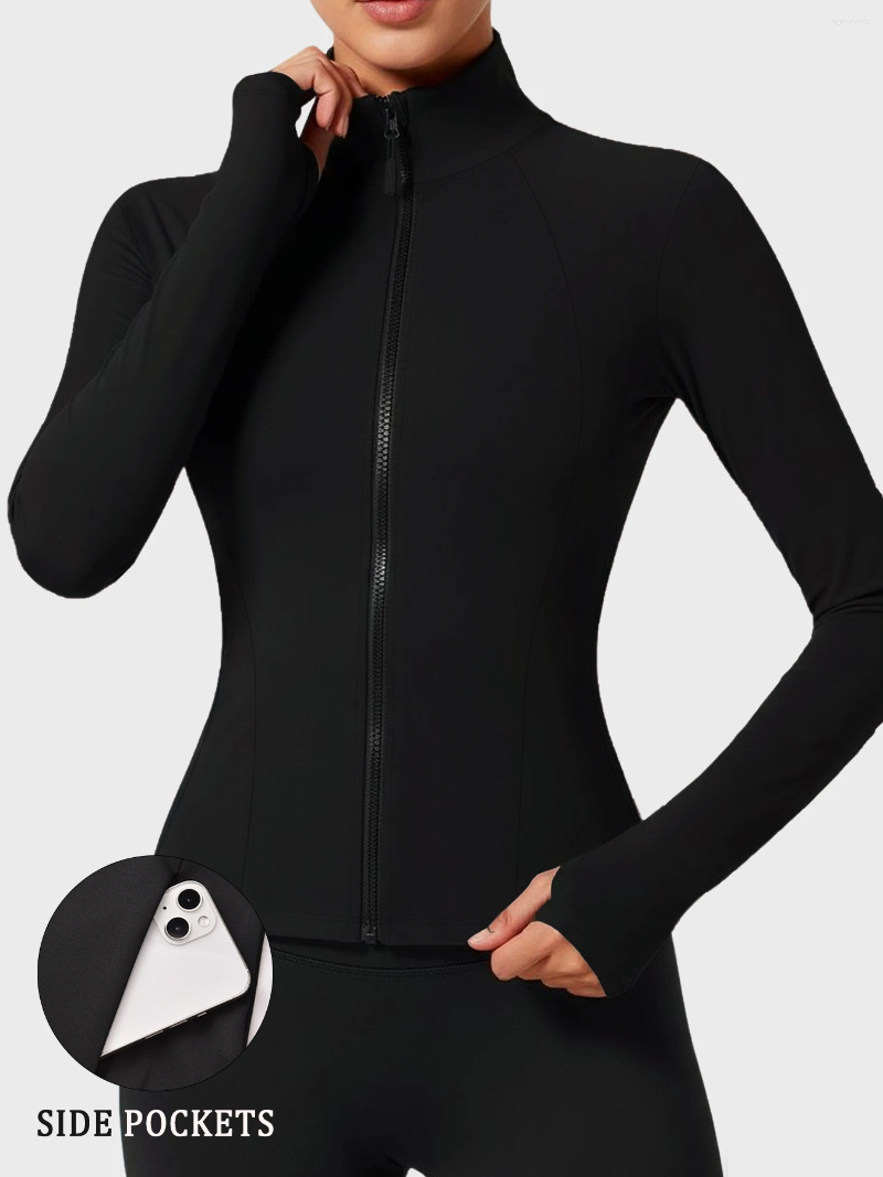Women's Full Zip Yoga Jacket With Thumb Holes For Running Hiking Workout & More