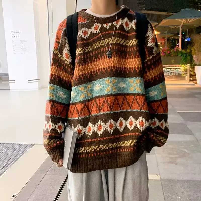 Winter Men 2025 New Autumn Fashion Thicken Sweaters Tops Male Long Slve Loose Jumpers Men O-neck Striped Knitted Tops C74 M261016