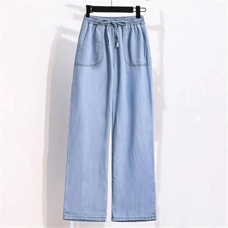 Jean taille haute à jambes larges pour femmes, pantalon d'été fin, Micro Flare, ample, décontracté, Long, en Denim bleu clair