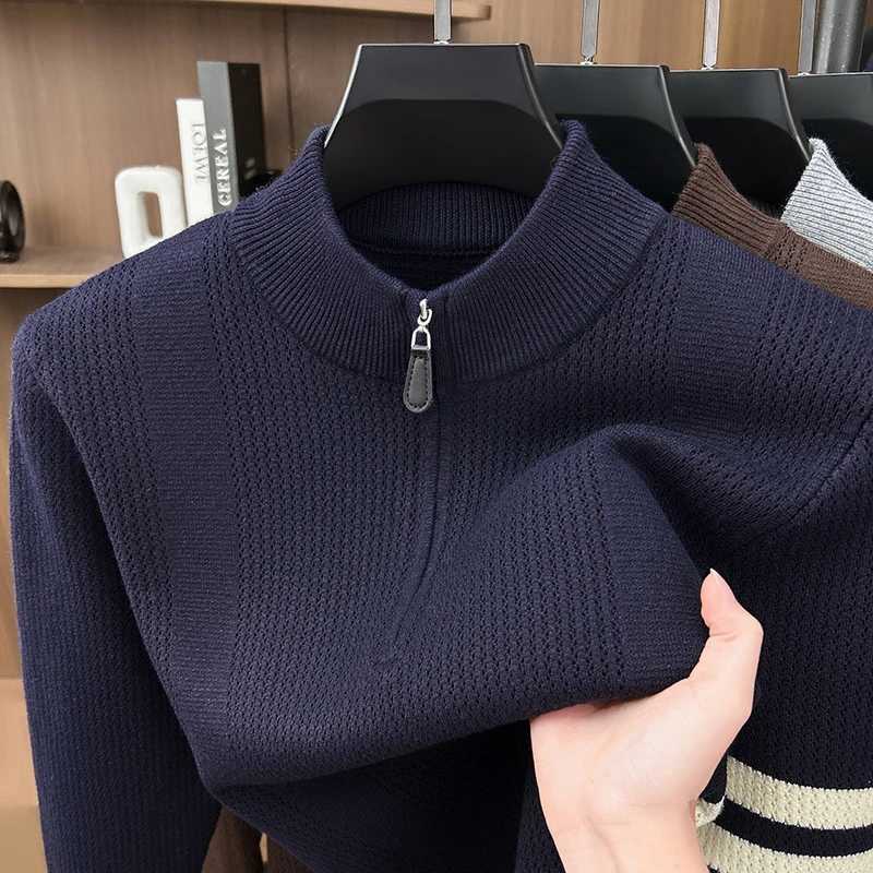 collar zipper High Sweater Quty Men New trendy personzed striped jacquard autumn winter comfortable warm knitted pullover M2610161