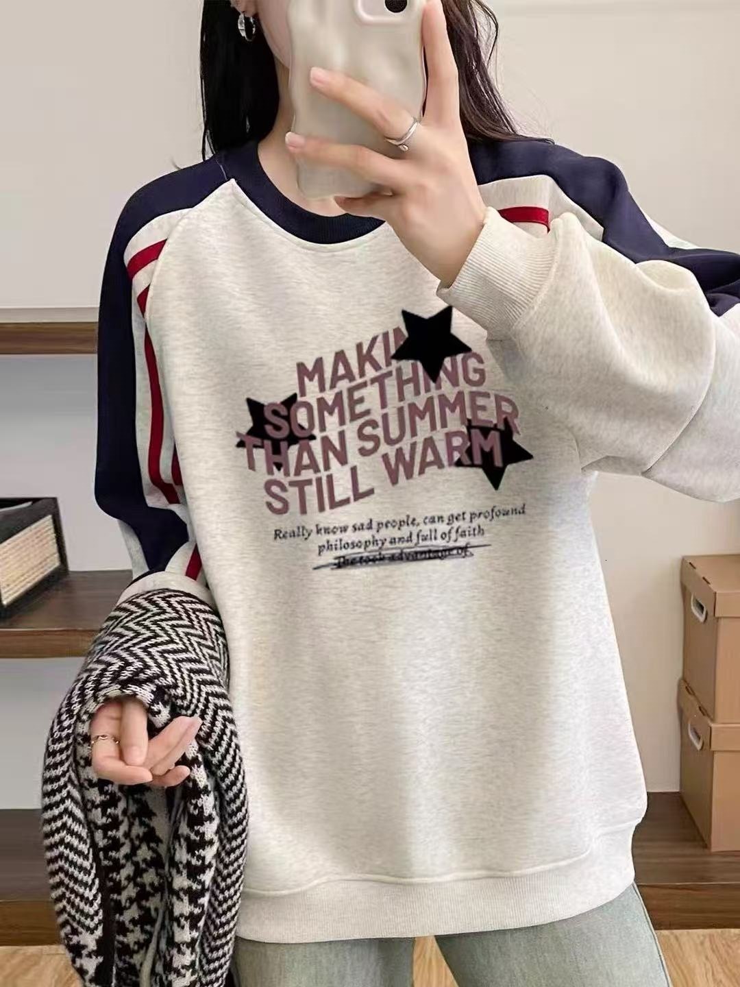 High-End Fashion Daily Luxury Clothing American-Style Retro Letter Print, Color-Blocked, Three-Stripe Long-Sleeve Sweatshirt For Women, Loose And Ca