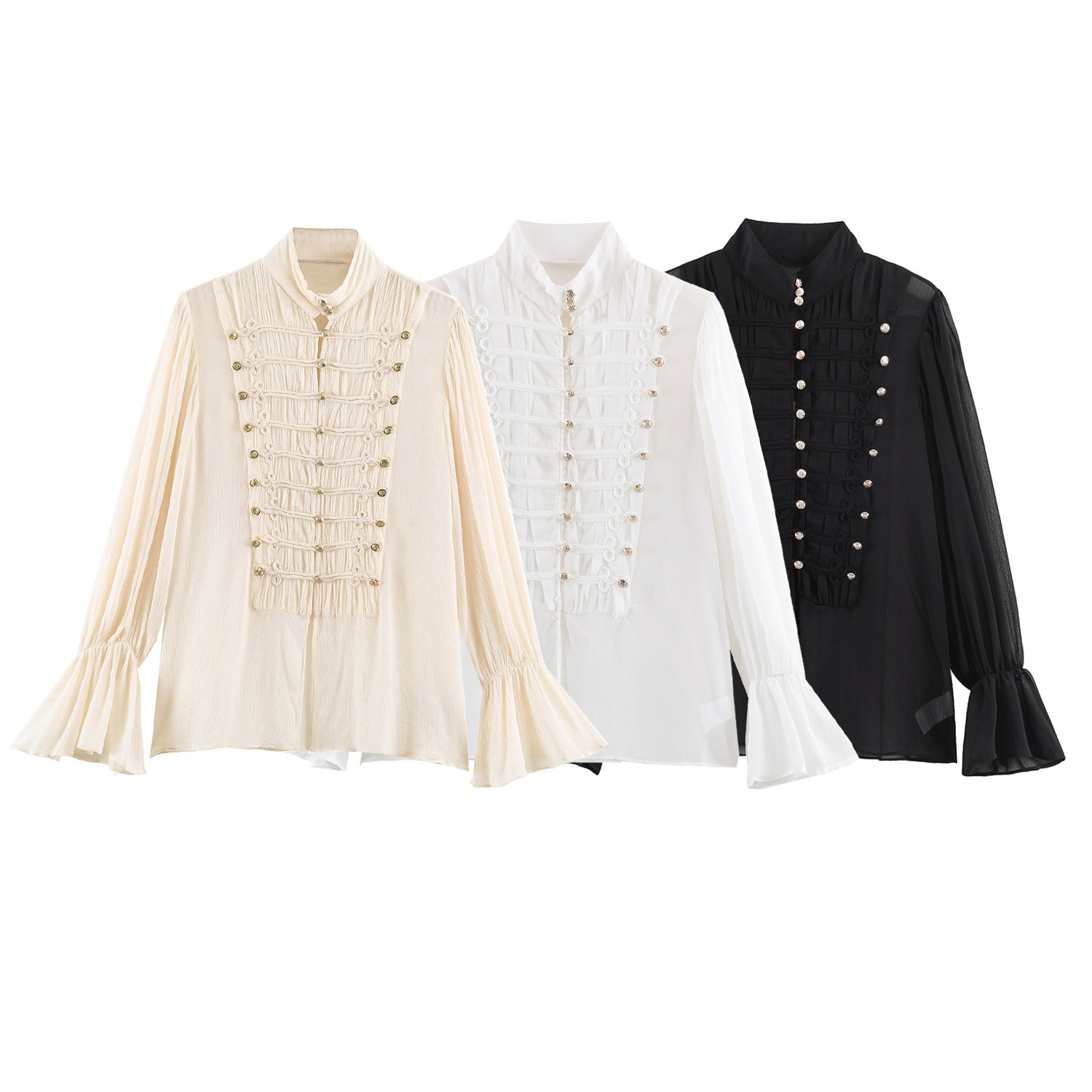 Women 2026 Fall New American Vintage Palace Style Romantic Blouse Knotted Button Long Sleeve Elegant Ladies Shirt Tops