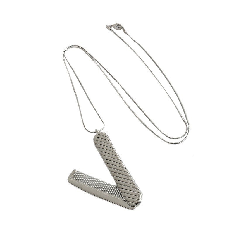 vintage metal striped long comb necklace for women, 2025 new style, elegant and sophisticated sweater chain accessory